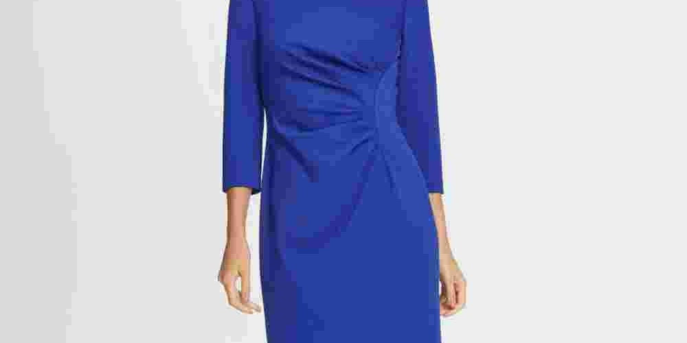 DKNY Women's Ponte Side Ruche Sheath Dress Blue Size 10
