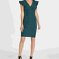 DKNY Women's V-Neck Ruffle Cap Sleeve Sheath Dress Green Size 16