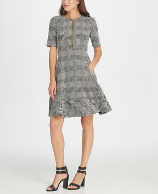 Dkny Women's Texture Knit Zipper Fit & Flare Dress Gray Size 6
