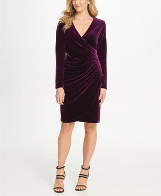 DKNY Women's Velvet Side Ruche Sheath Dress Purple Size 14