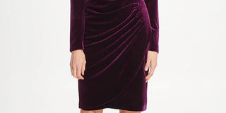 DKNY Women's Velvet Side Ruche Sheath Dress Purple Size 14