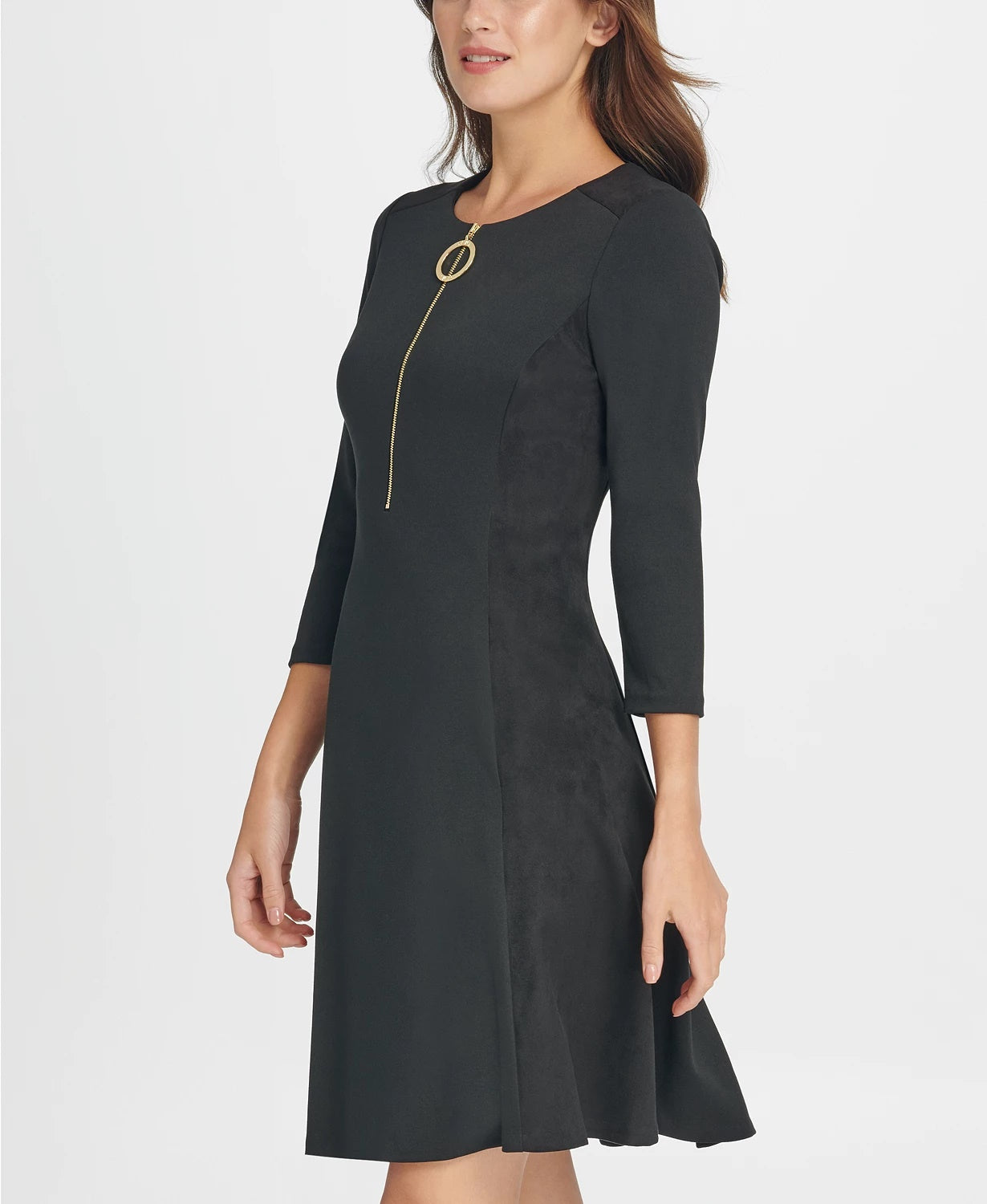 DKNY Women's Zippered Long Sleeve Jewel Neck Knee Length Sheath Wear To Work Dress Black Size 14