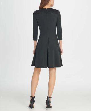 DKNY Women's Zippered Long Sleeve Jewel Neck Knee Length Sheath Wear To Work Dress Black Size 14