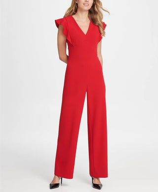 DKNY Women's Ruffle Detail Jumpsuit Red Size 2