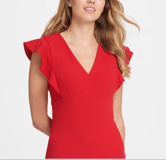 DKNY Women's Ruffle Detail Jumpsuit Red Size 2