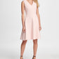 DKNY Women's V Neck Compression Fit & Flare Dress Blush Powder White Size 14