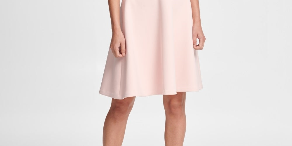 DKNY Women's V Neck Compression Fit & Flare Dress Blush Powder White Size 14