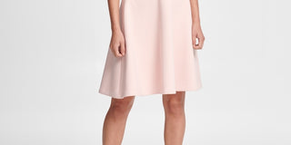 DKNY Women's V Neck Compression Fit & Flare Dress Blush Powder White Size 14