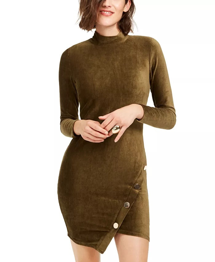 Almost Famous Juniors' Corduroy Snap Bodycon Dress Green Size Extra Large