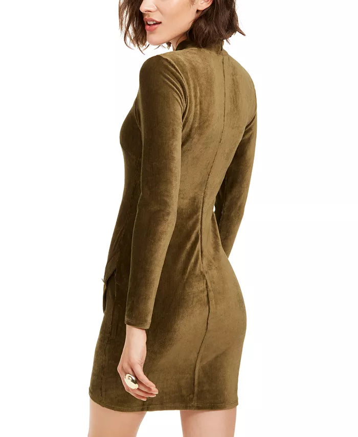 Almost Famous Juniors' Corduroy Snap Bodycon Dress Green Size Extra Large