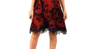 Donna Ricco Women's Floral Flocked Scuba Crepe Dress Red Size 14
