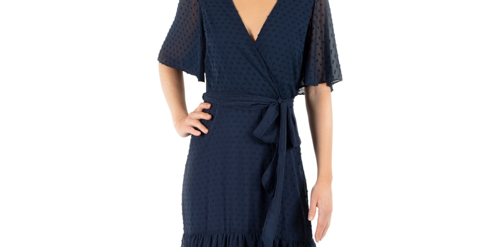 Donna Ricco Women's Tie Belted Chiffon High-Low Maxi Dress Navy Size 14