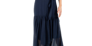 Donna Ricco Women's Tie Belted Chiffon High-Low Maxi Dress Navy Size 14