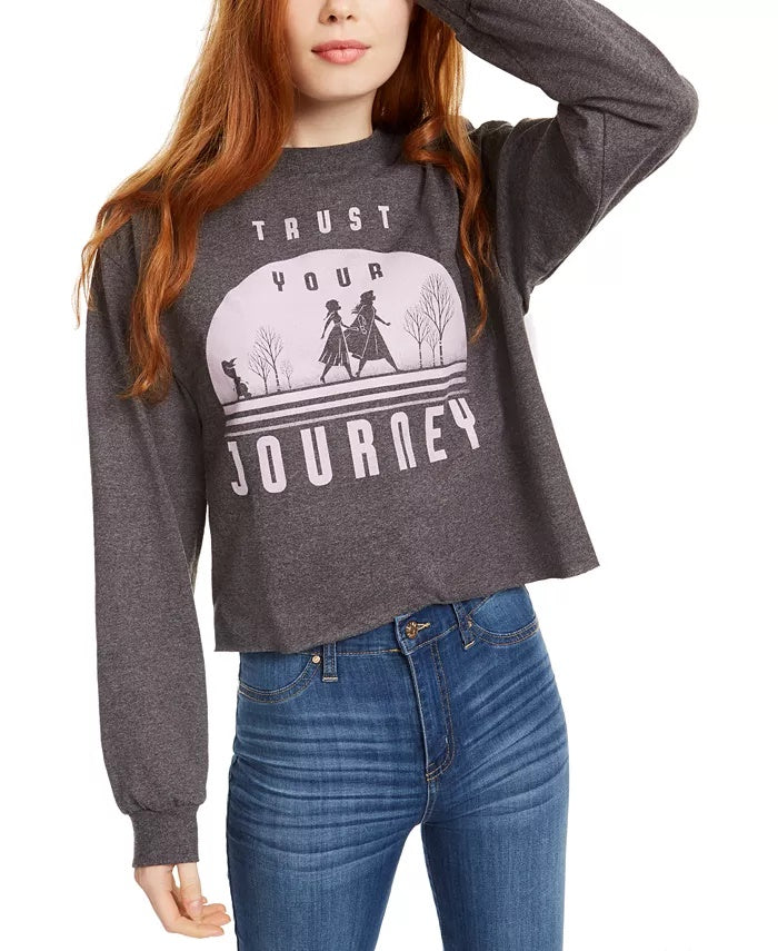 Mad Engine Disney Juniors' Frozen Journey Long-Sleeved Graphic T-Shirt Charcoal Size Medium