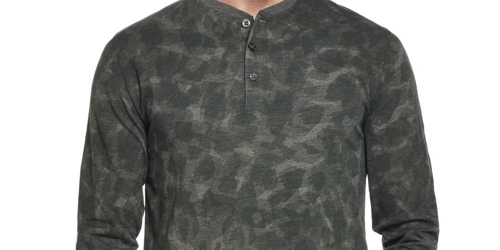 Weatherproof Vintage Men's Abstract Print Henley Green Size Large Medium