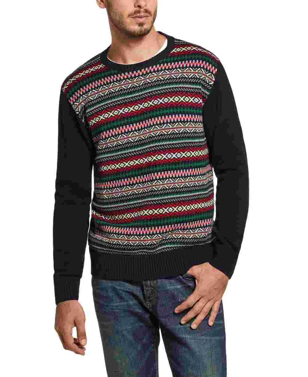 Weatherproof Vintage Men's Navy Patterned Long Sleeve Crew Neck Knit Sweater Navy Size Medium