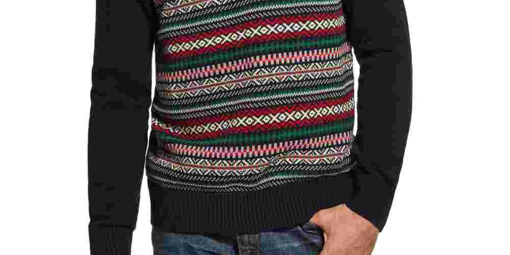 Weatherproof Vintage Men's Navy Patterned Long Sleeve Crew Neck Knit Sweater Navy Size Medium