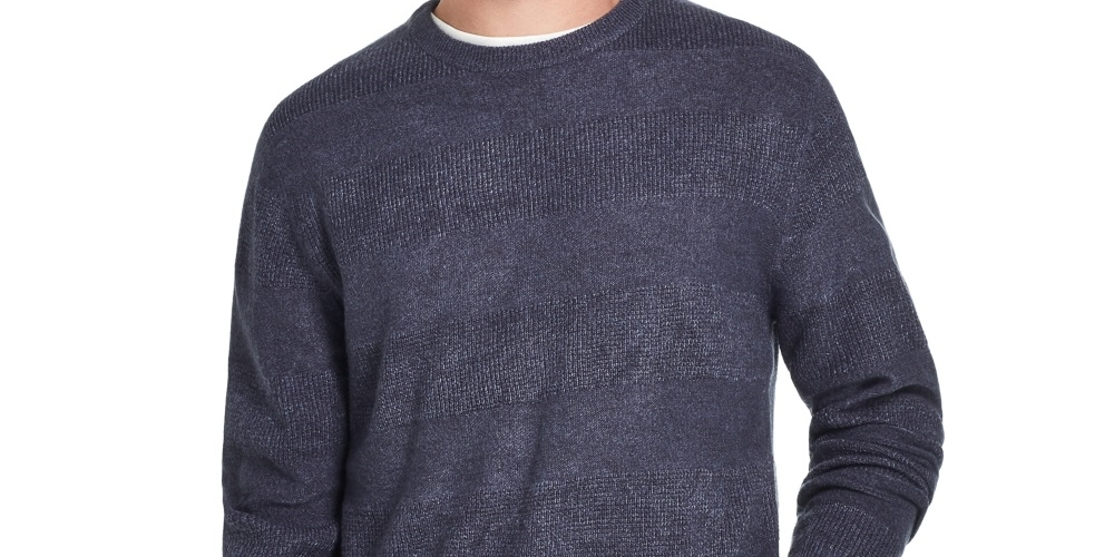 Weatherproof Vintage Men's Heathered Striped Crewneck Sweater Blue Size Medium