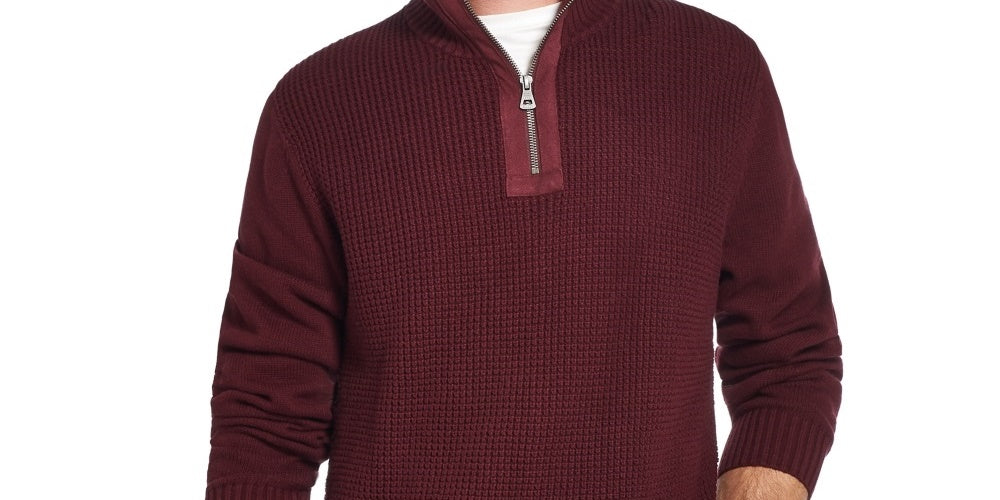 Weatherproof Vintage Men's Sweater 1/2 Zip Waffle Knit Pullover Red Size XX-Large