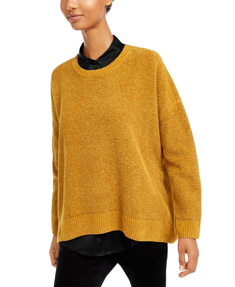 Eileen Fisher Women's Crewneck Organic Cotton Sweater Yellow Size Petite Medium