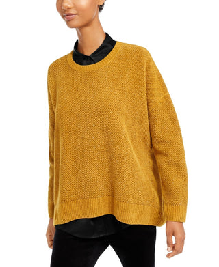 Eileen Fisher Women's Crewneck Organic Cotton Sweater Yellow Size Petite Medium