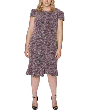 Betsey Johnson Women's Zippered Speckle Short Sleeve Scoop Neck Below The Knee Fit Flare Wear To Work Dress Gray Size 22W