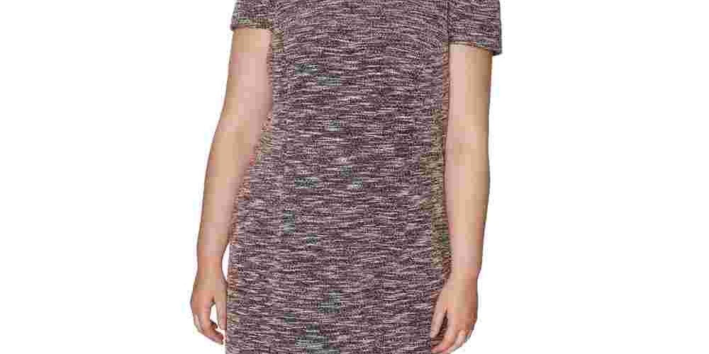 Betsey Johnson Women's Zippered Speckle Short Sleeve Scoop Neck Below The Knee Fit Flare Wear To Work Dress Gray Size 22W