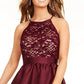 Emerald Sundae Women's Lace Solid Halter Maxi Hi Lo Formal Dress Red Size 15