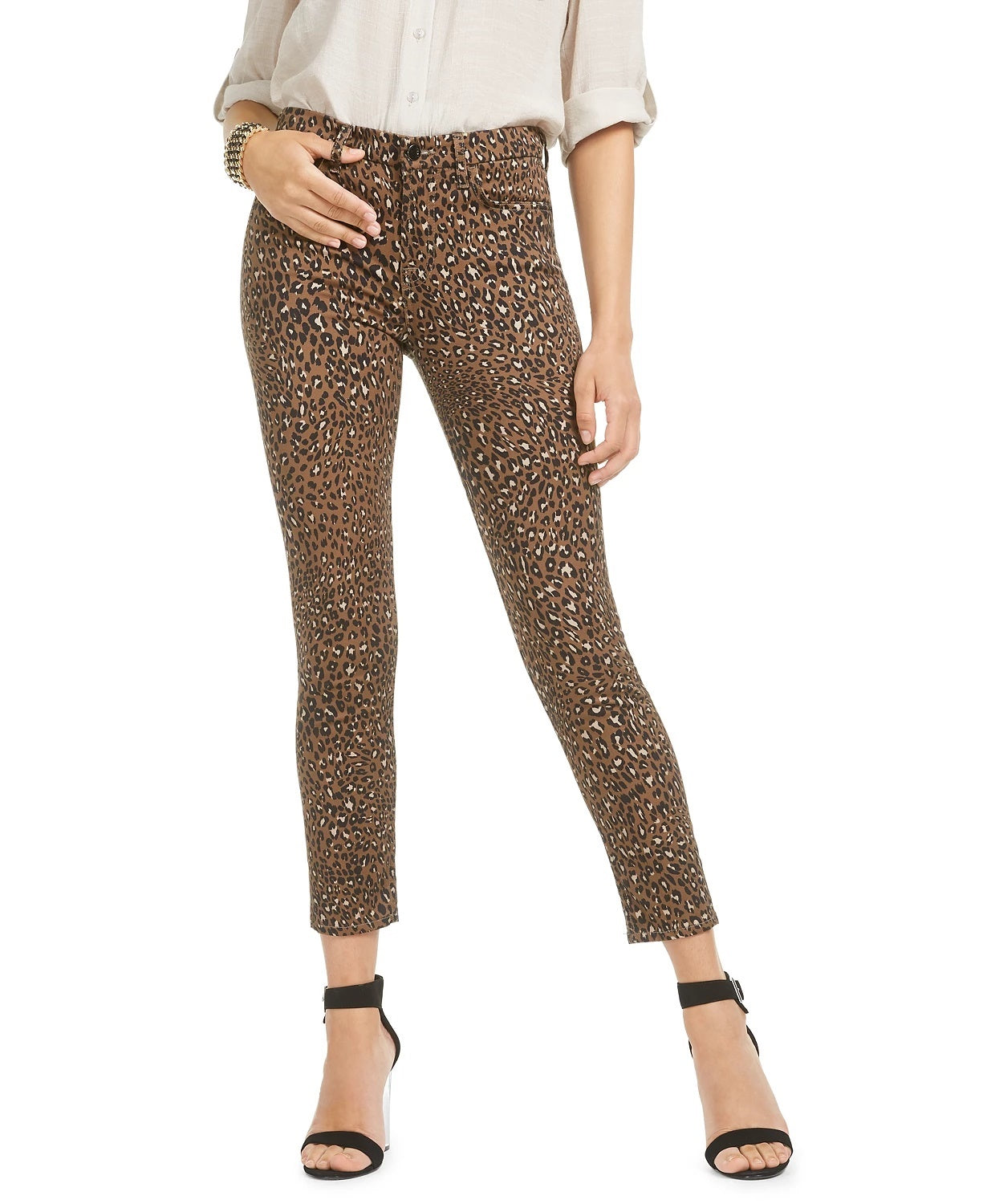 Jen 7 by 7 For All Mankind Women's Animal Printed Ankle Skinny Jeans Beige Size 2