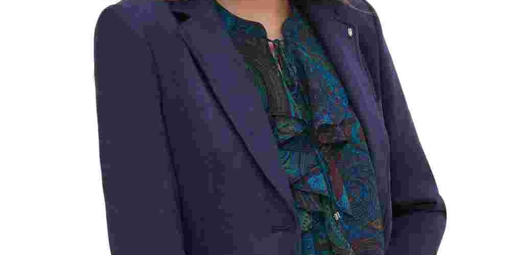 Tommy Hilfiger Women's Faux Suede Notched Lapel Blazer Blue Size 16