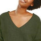 Hippie Rose Junior's Chenille V Neck Sweater Green Size Large
