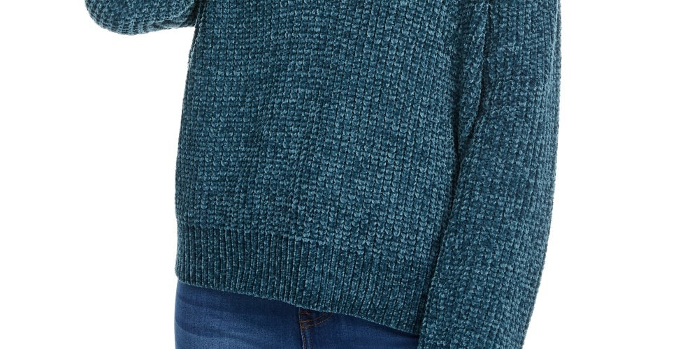 Hippie Rose Junior's V Neck Chenille Sweater Blue Size X-Small