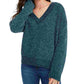 Hippie Rose Junior's V Neck Chenille Sweater Green Size Large
