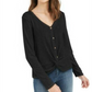 Hippie Rose Junior's Twist Front Button Up Top Black Size X-Small