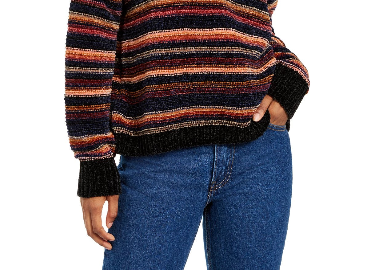 Hippie Rose Junior's Chenille Mock Neck Sweater Black Size X-Large