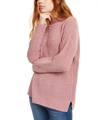 Hippie Rose Juniors' Mock-Neck Chenille Sweater Purple Size Small