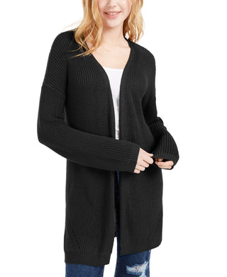 Hippie Rose Juniors' Back-Detail Long Cardigan Black Size X-Small