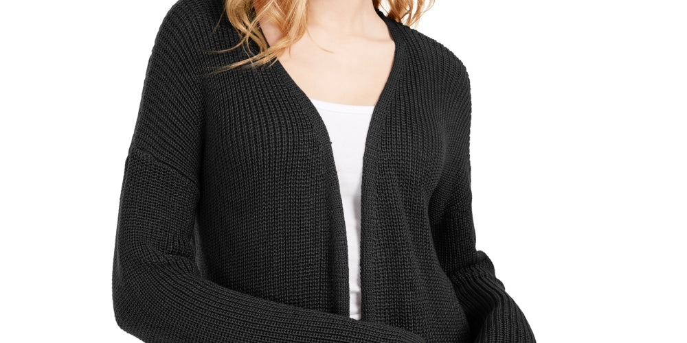 Hippie Rose Juniors' Back-Detail Long Cardigan Black Size X-Small