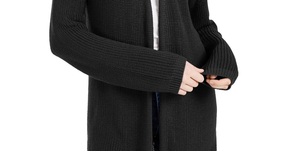 Hippie Rose Juniors' Back-Detail Long Cardigan Black Size X-Small