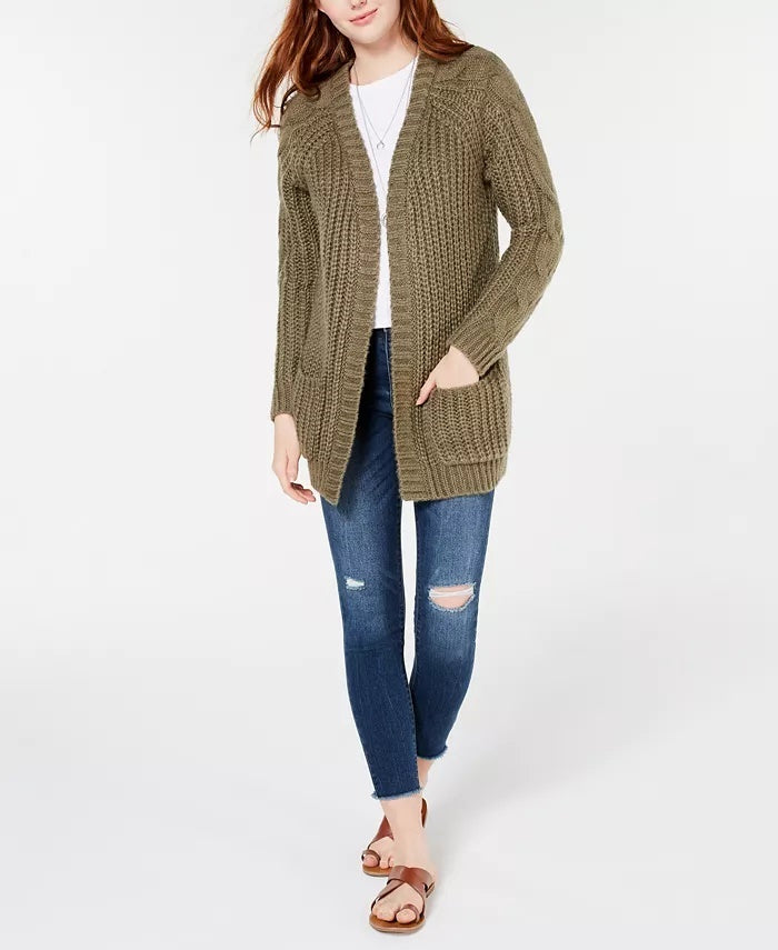 Hippie Rose Juniors' Cable-Knit Cardigan Rustcopper Size Large