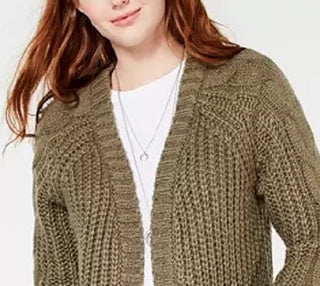 Hippie Rose Juniors' Cable-Knit Cardigan Rustcopper Size Large