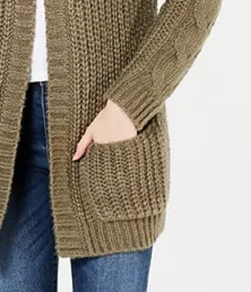 Hippie Rose Juniors' Cable-Knit Cardigan Rustcopper Size Large