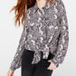 Hippie Rose Juniors' Printed Utility Shirt Silver Size Small