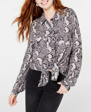 Hippie Rose Juniors' Printed Utility Shirt Silver Size Small