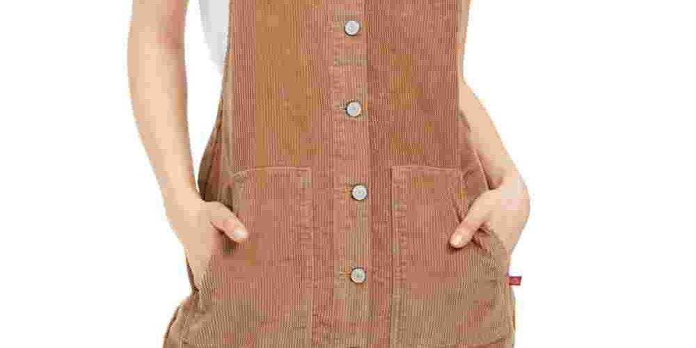 Dickies Women's Corduroy Overall Dress Brown Cocoa Size Medium