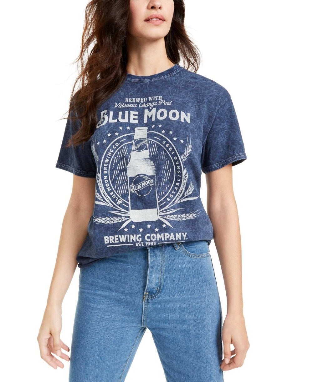 True Vintage Women's Cotton Moon Graphic T-Shirt Blue Size X-Small