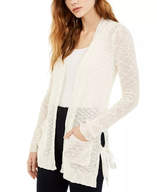 Hooked Up by IOT Juniors' Side-Tie Cardigan White Size X-Large