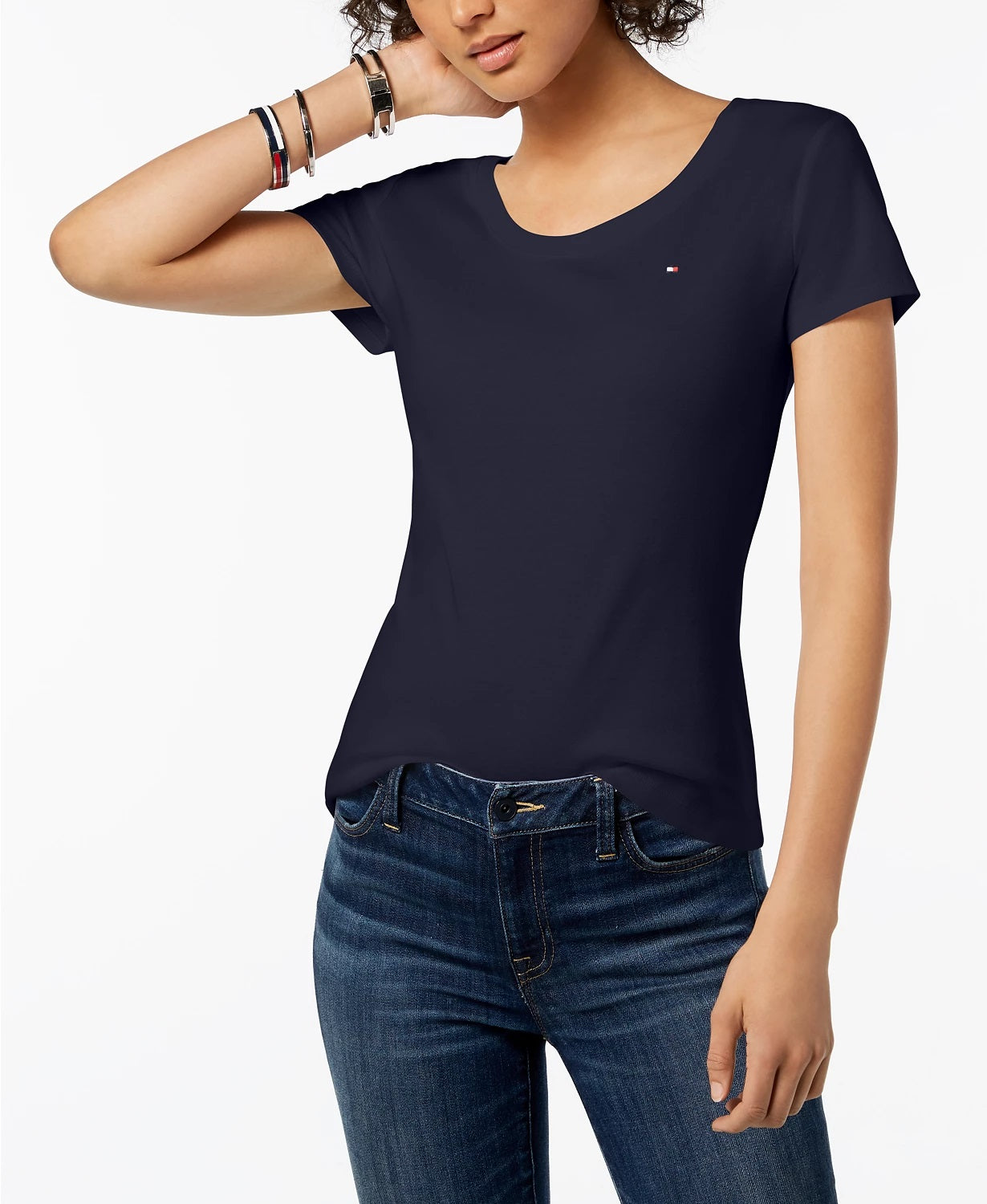 Tommy Hilfiger Women's Cotton Scoop Neck T-Shirt Navy Size Large