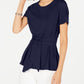 Tommy Hilfiger Women's Tie Front Short Sleeve Top  Blue Size Medium