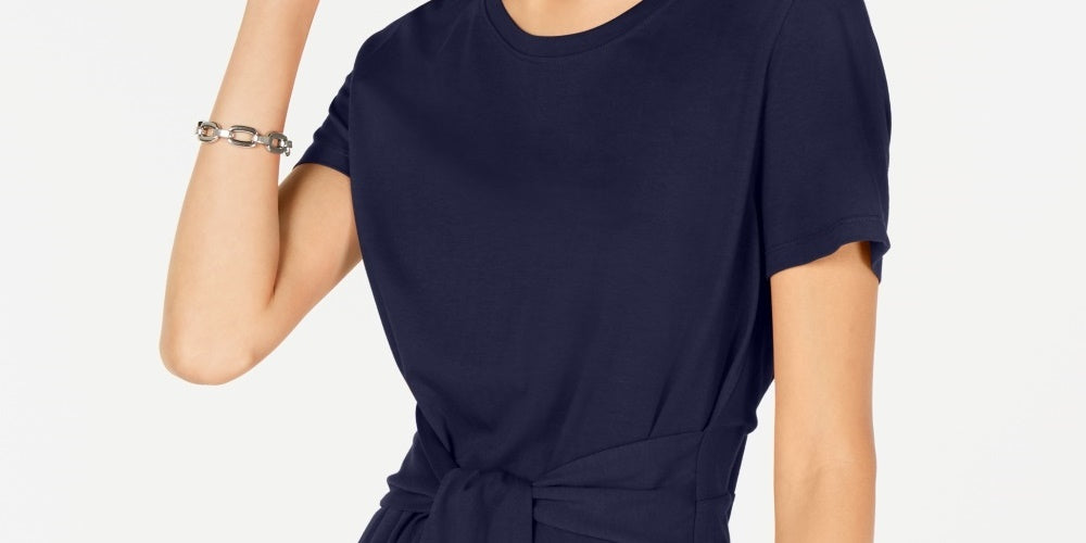 Tommy Hilfiger Women's Tie Front Short Sleeve Top  Blue Size Medium